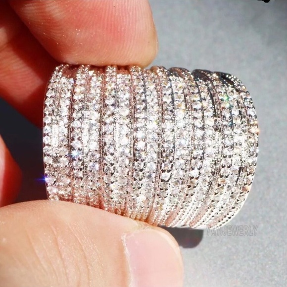 **New 6.8 CT Princess Cut Diamond Silver Ring - Picture 1 of 4